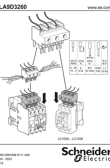 schneider施耐德LA9D3260 Connector for cable for 9 to 38 A contactors with screw clamp terminals - 说明页